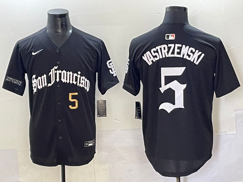 Men 2025 San Francisco Giants #5 Yastrezemski Black Five generations Joint Name Nike MLB Jersey style 4